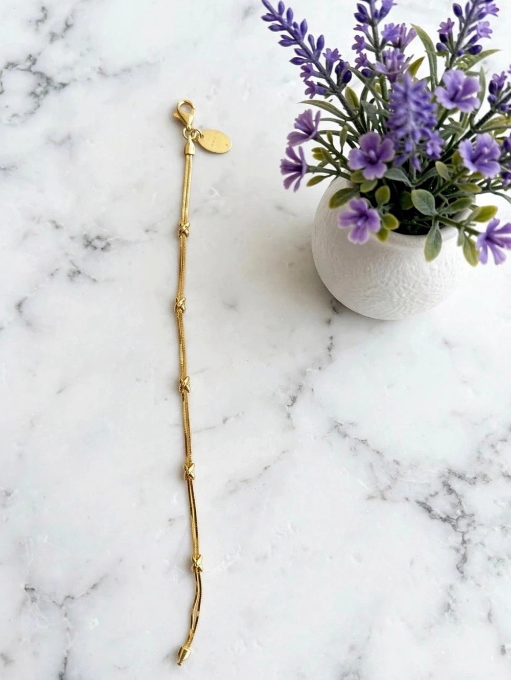 Italian 925 Sterling Silver Gold Snake Chain Bracelet with Knot Stations.